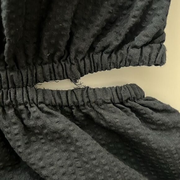 NWT Madewell with FLAWS Seersucker Puff-Sleeve Cutout Mini Dress in Black Size L - Picture 9 of 11